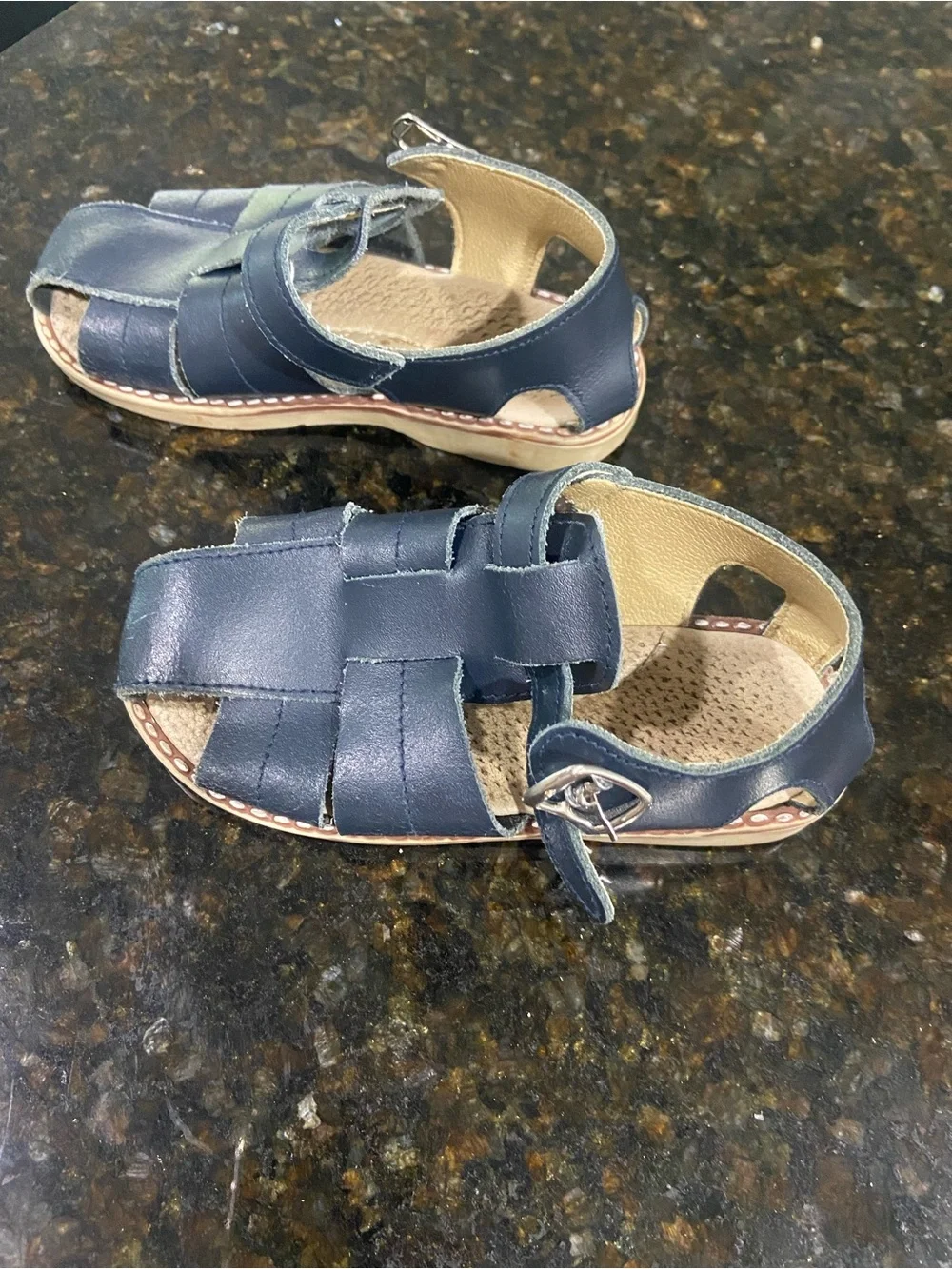 Salt Water Sandals by Hoy Navy Leather Fisherman-Style Kids Sandals